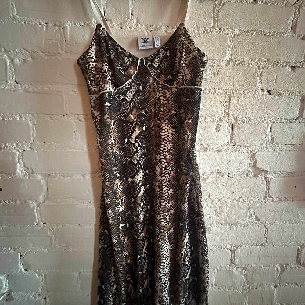 adidas Black and Cream Snake-Print Slip Dress